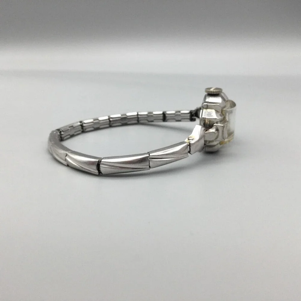 Vintage Benrus Womens Watch 14mm Manual Wind White 10KRB Stretch Band